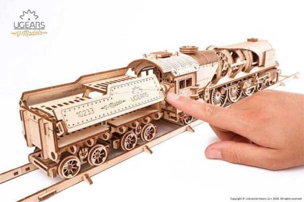 UGEARS V-Express Dampflokomotive mit Tender - mechanischer Holzbausatz – Bild 9