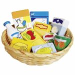Shop miniatures,food and household goods in a basket
