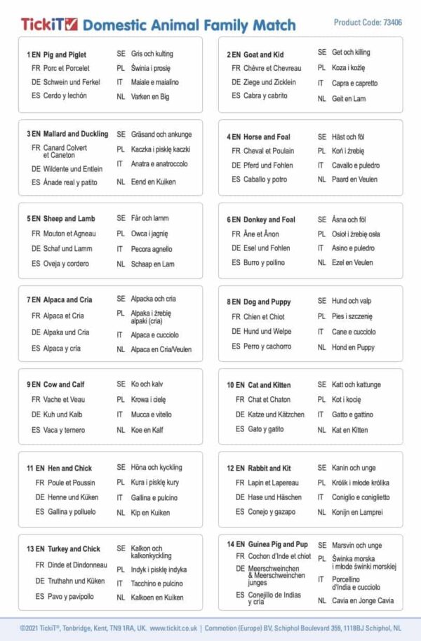 Tickit Domestic Animal Family Match