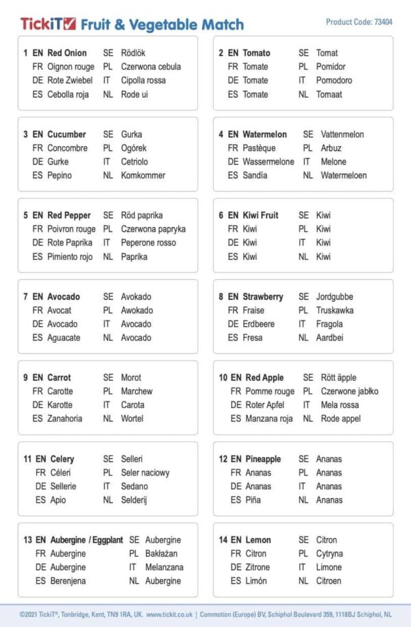 Tickit Fruit & Vegetable Match