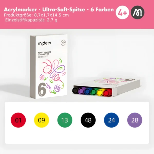 Mideer MD1335 Acrylmarker – Ultraweiche Spitze 6 Farben