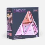 Magnetisches Fidget-Pyramide, Aspekt des Spielzeugs mit multifunktionalem Design, fördert Konzentration und Stressabbau, in rosa und metallischer Optik, im ansprechenden Verpackungsdesign.