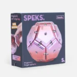 Magnetische Fidget-Kugel, pink, mit Schrauben, für stressabbauende Handübungen und sensorisches Spielen, in einer schwarzen Verpackung mit Produktabbildung und Markenlogo.