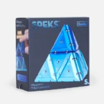 Magnetisches Fidget-Pyramide, blauer Constructiv-Design, für Stressabbau und Konzentration, auf Verpackung mit Markennamen SPEKS.