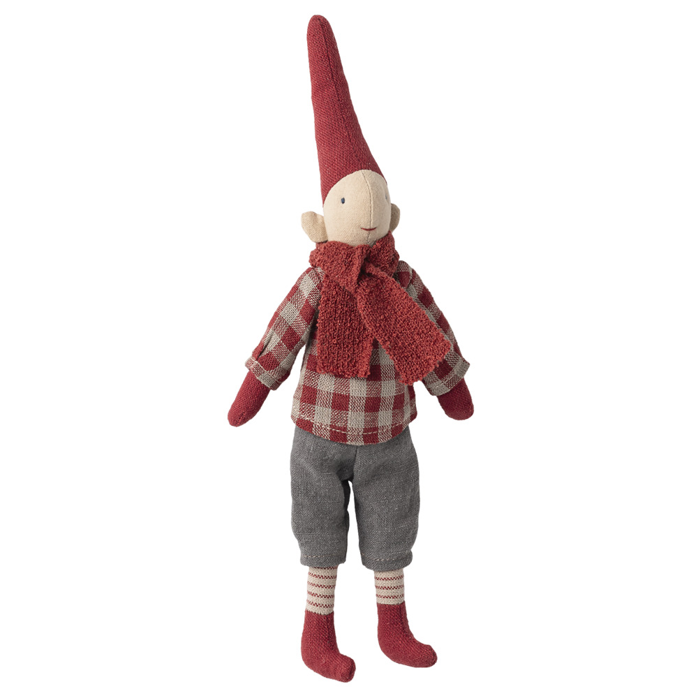 Maileg-Pixy, Größe 1 - Jungen-14-5414-00 Maileg Pixy Size 1 Junge – Weihnachtsfigur aus Stoff – Rot kariertes Hemd / Strickpullover – 26 cm – Bild 1