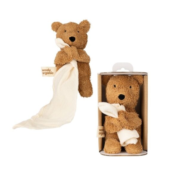 Wooly Organic – Musselin-Schnuffeltuch mit Kuscheltier Teddy – Komfort Begleiter ab Geburt für Babys und Kleinkinder – Bild 2
